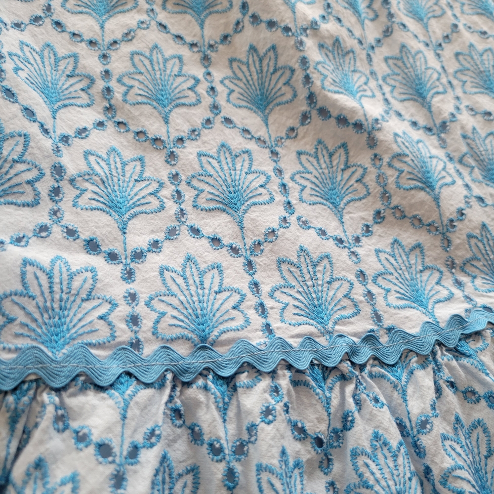 Umgee Blue Boho Print Ruffle Hem Dress | Babydoll Mini Dress | Size Medium - Picture 4 of 5